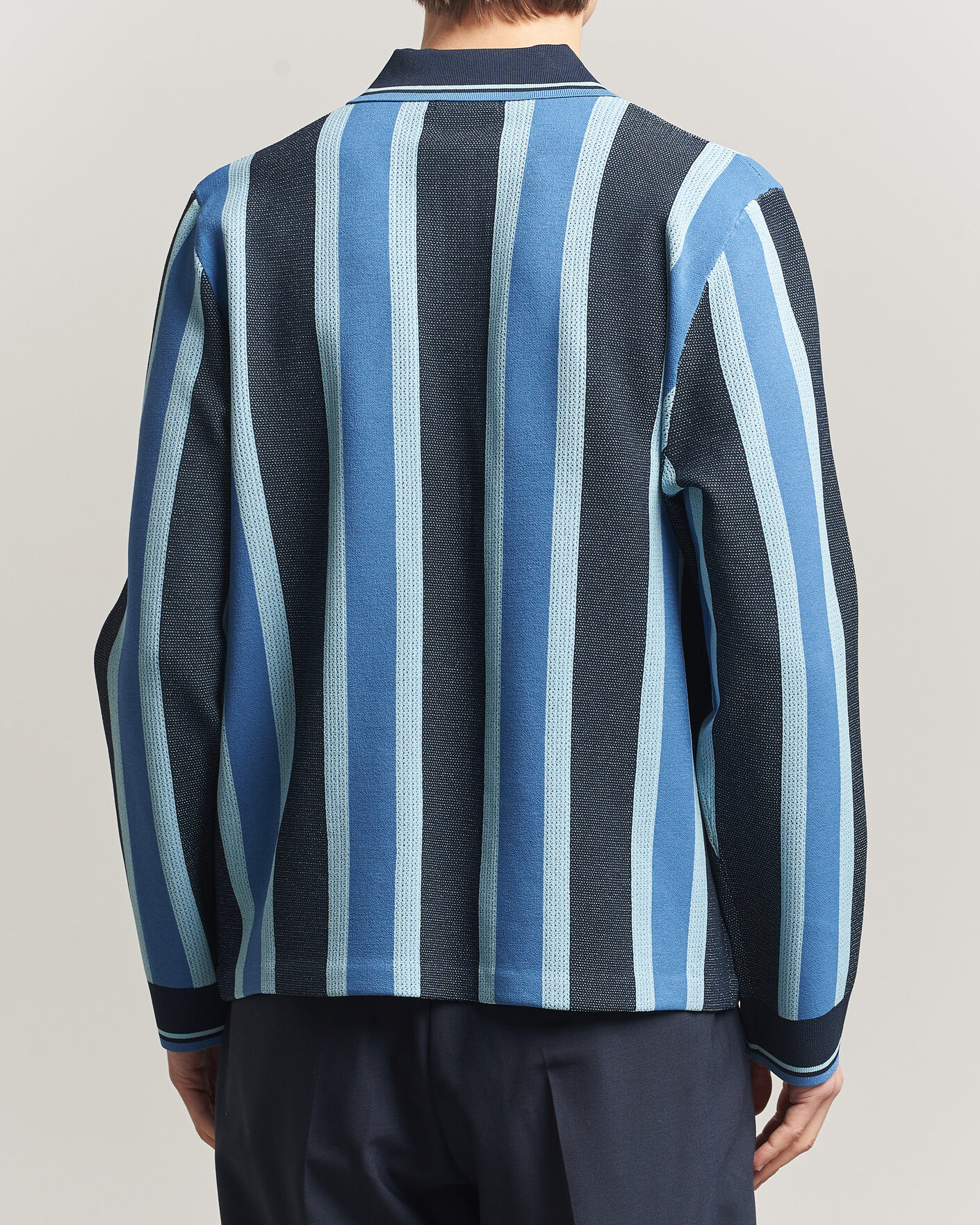 Homme | Polos | J.Lindeberg | Silas Stripe Polo Knit JL Navy
