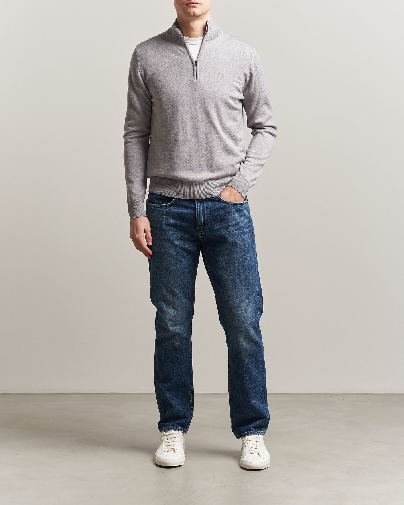 Homme | Pulls Et Tricots | J.Lindeberg | Kiyan Merino Half Zip Light Grey Melange
