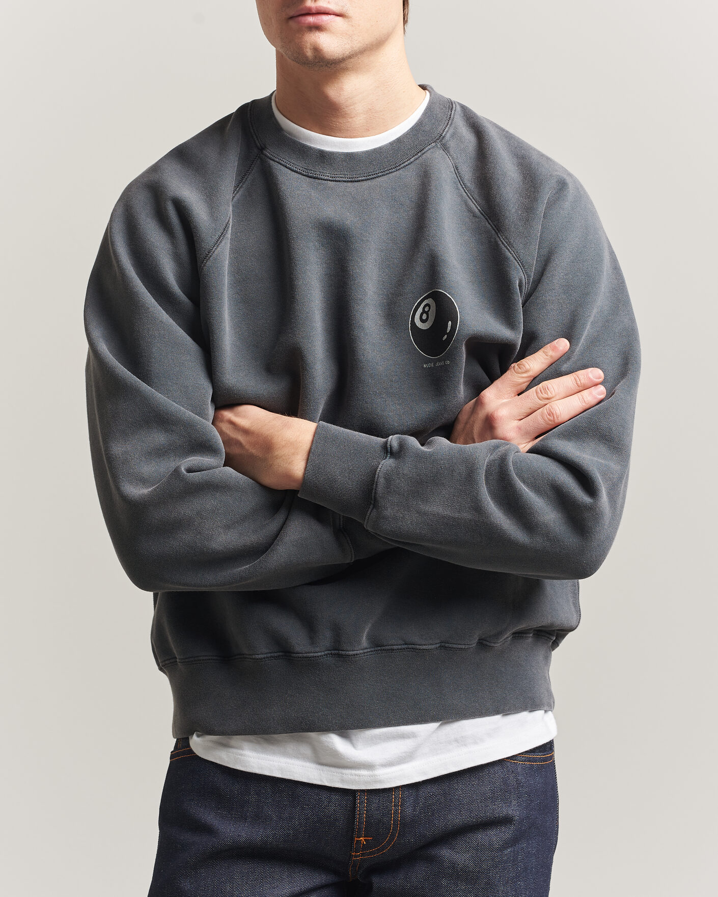 Homme | Pulls Et Tricots | Nudie Jeans | Palle Printed Crew Neck Sweatshirt Antracite