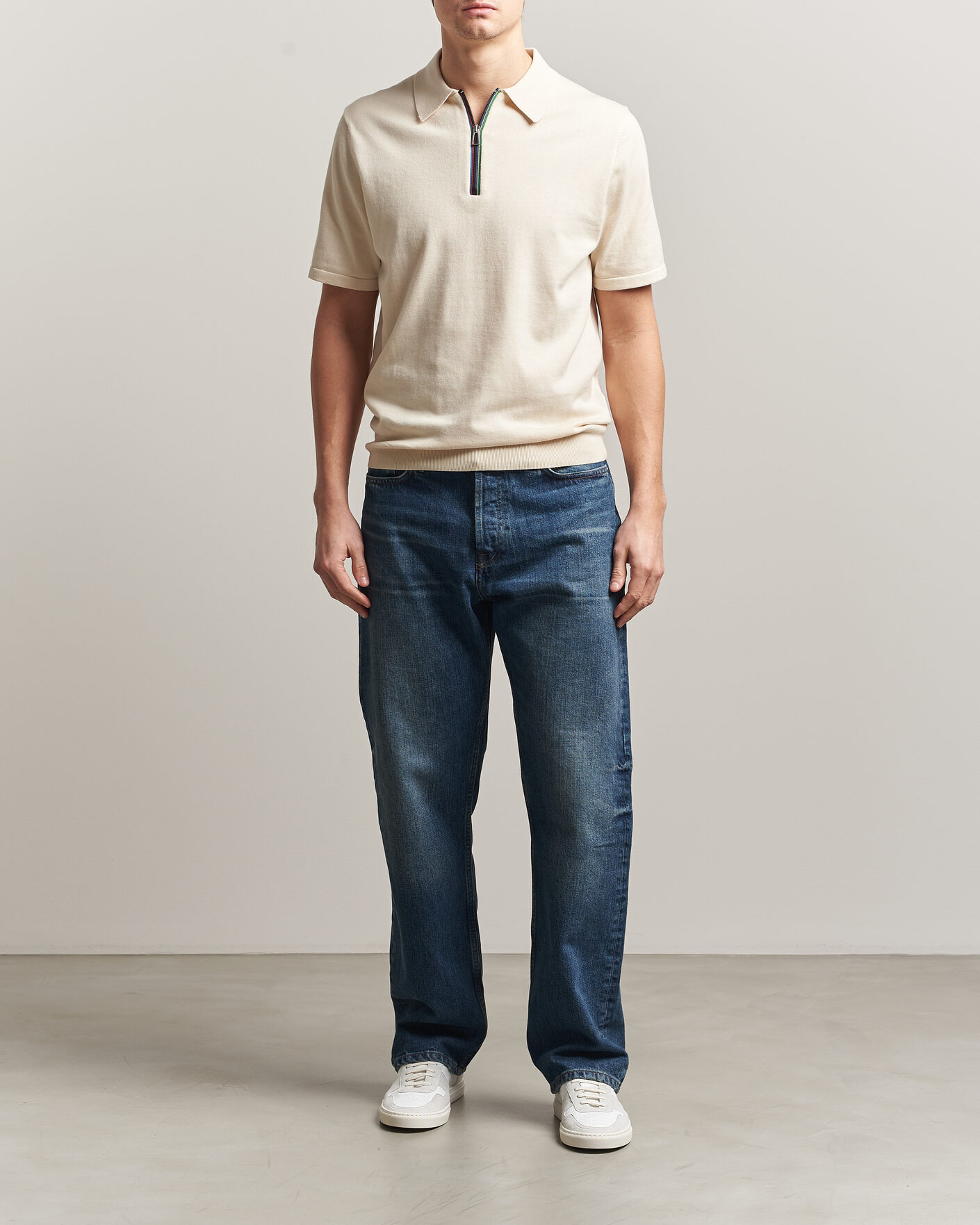 Homme | Polos | PS Paul Smith | Cotton Knitted Half Zip Polo Off White