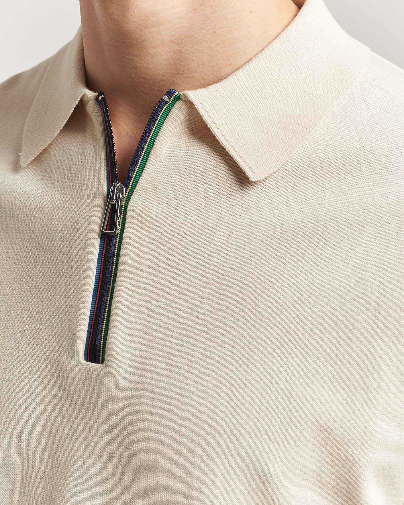 Homme | Polos | PS Paul Smith | Cotton Knitted Half Zip Polo Off White