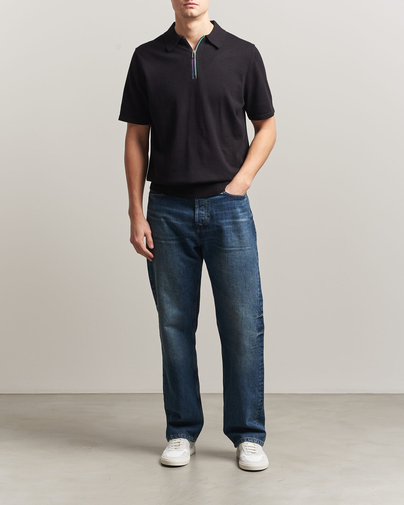 Homme | Polos | PS Paul Smith | Cotton Knitted Half Zip Polo Black
