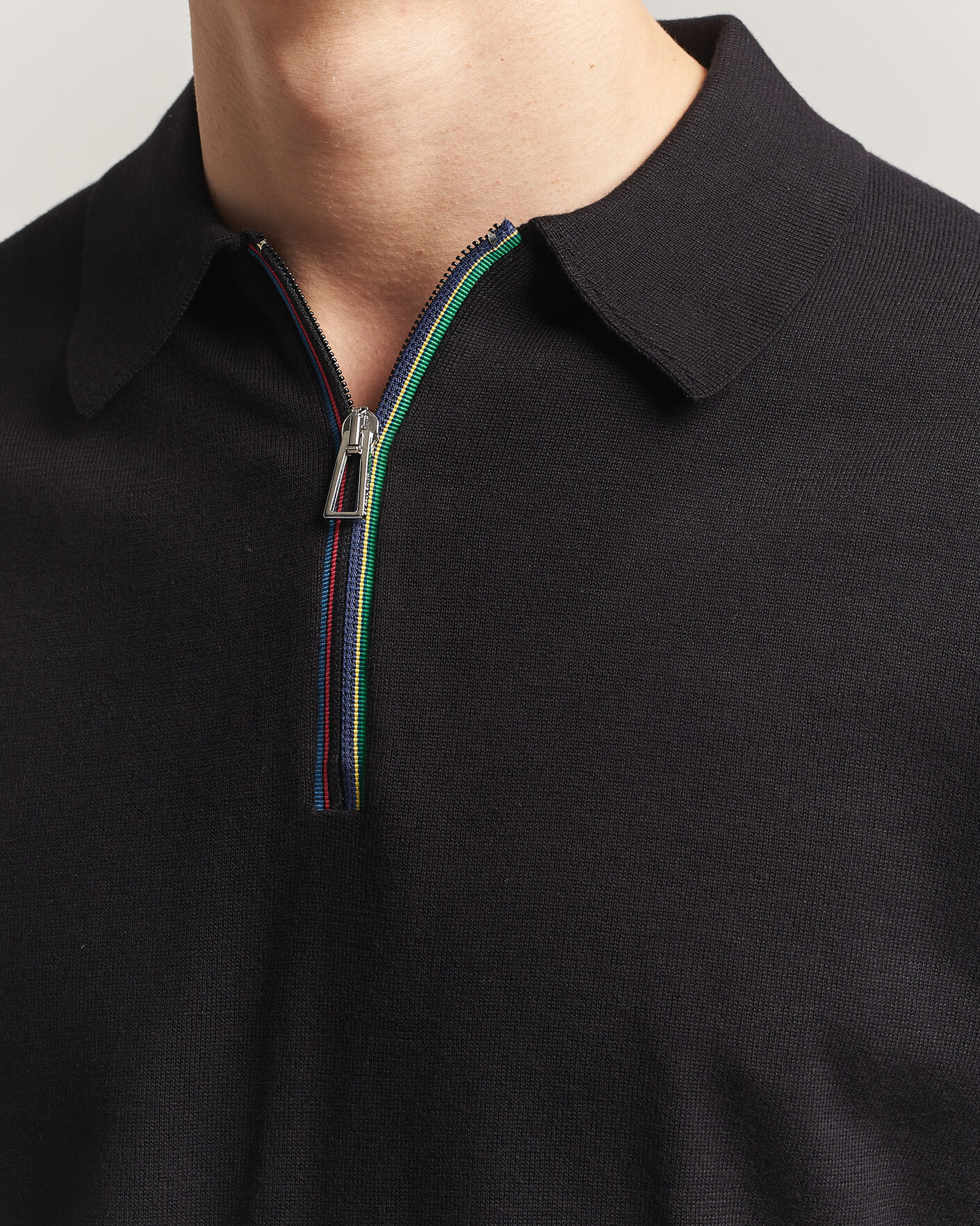 Homme | Polos | PS Paul Smith | Cotton Knitted Half Zip Polo Black
