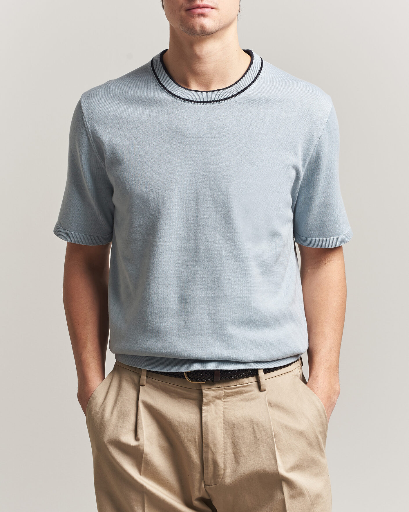 Homme | T-shirts | PS Paul Smith | Cotton Knitted T-Shirt Light Blue