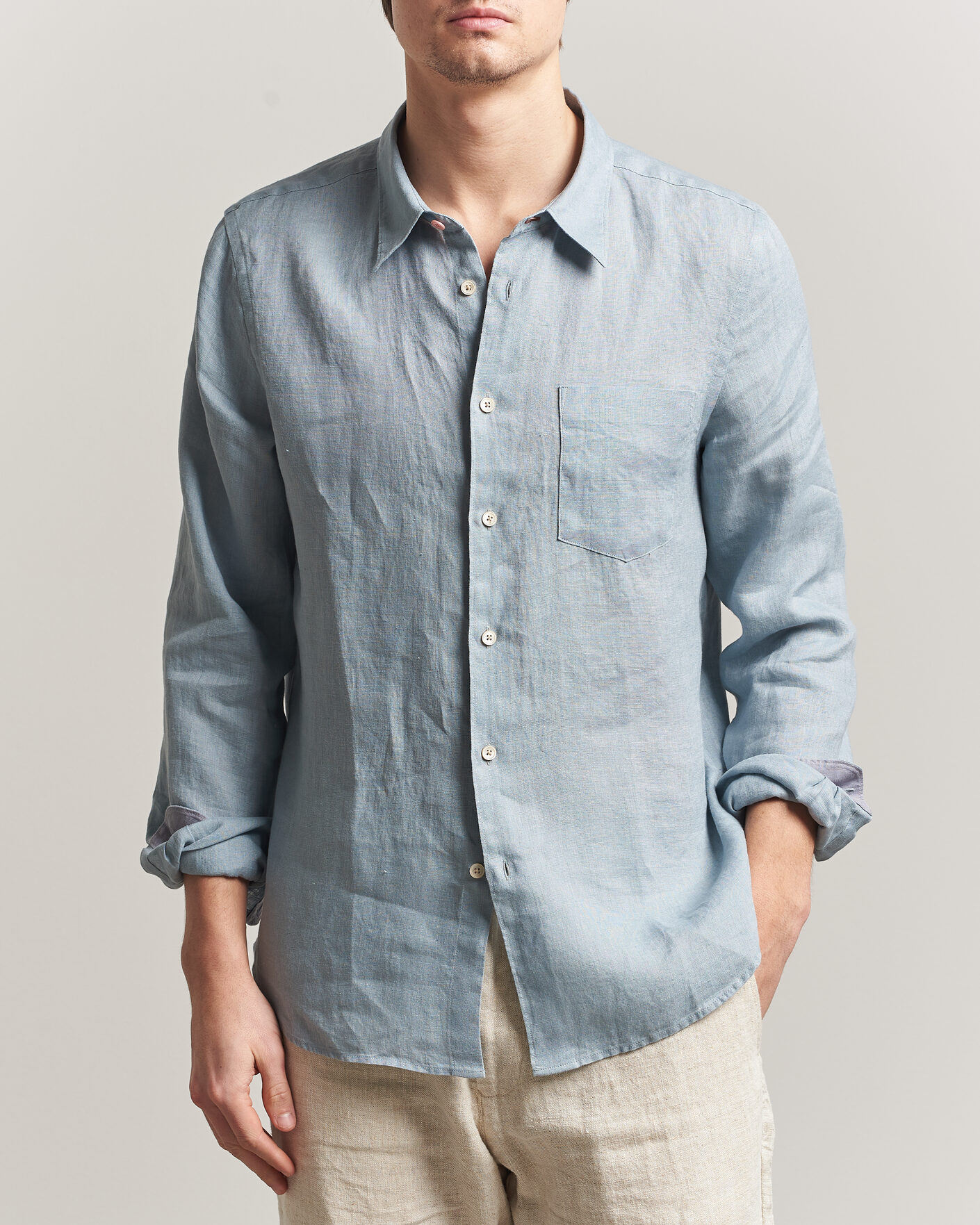 Homme | Chemises | PS Paul Smith | Tailored Fit Linen Shirt Light Blue