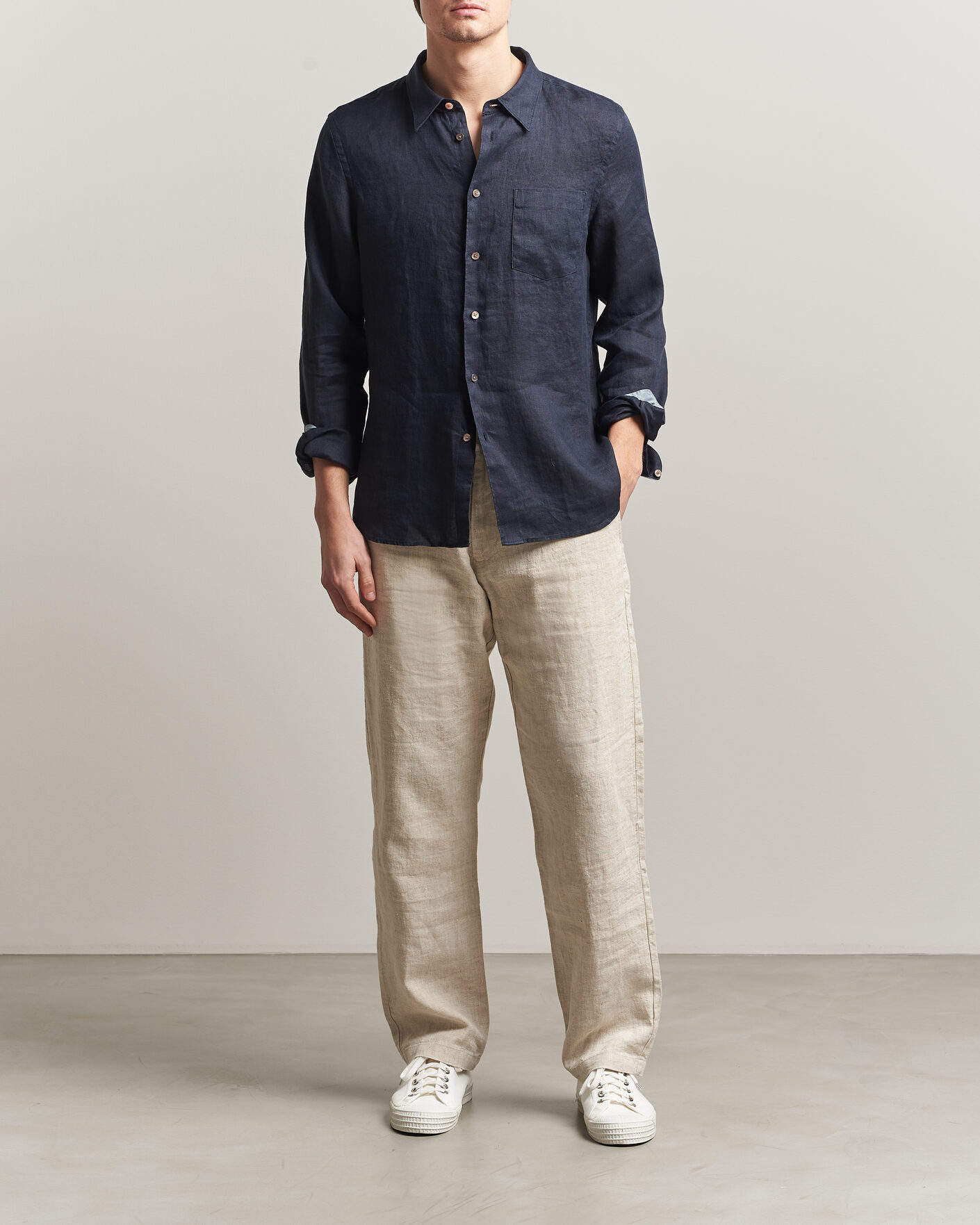 Homme | Chemises | PS Paul Smith | Tailored Fit Linen Shirt Navy