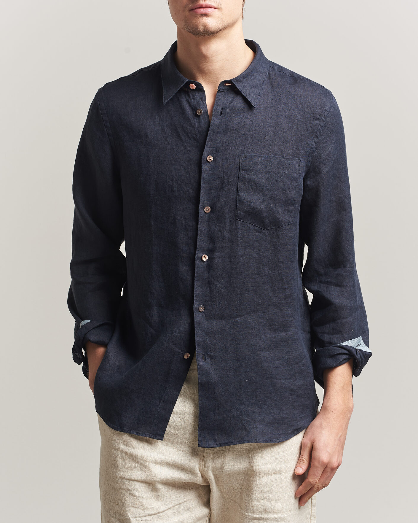 Homme | Chemises | PS Paul Smith | Tailored Fit Linen Shirt Navy