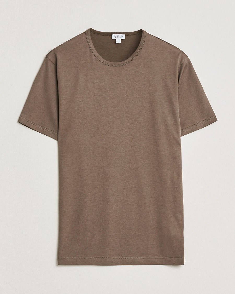 Homme | T-shirts | Sunspel | Crew Neck Q82 Cotton T-Shirt Dark Cedar