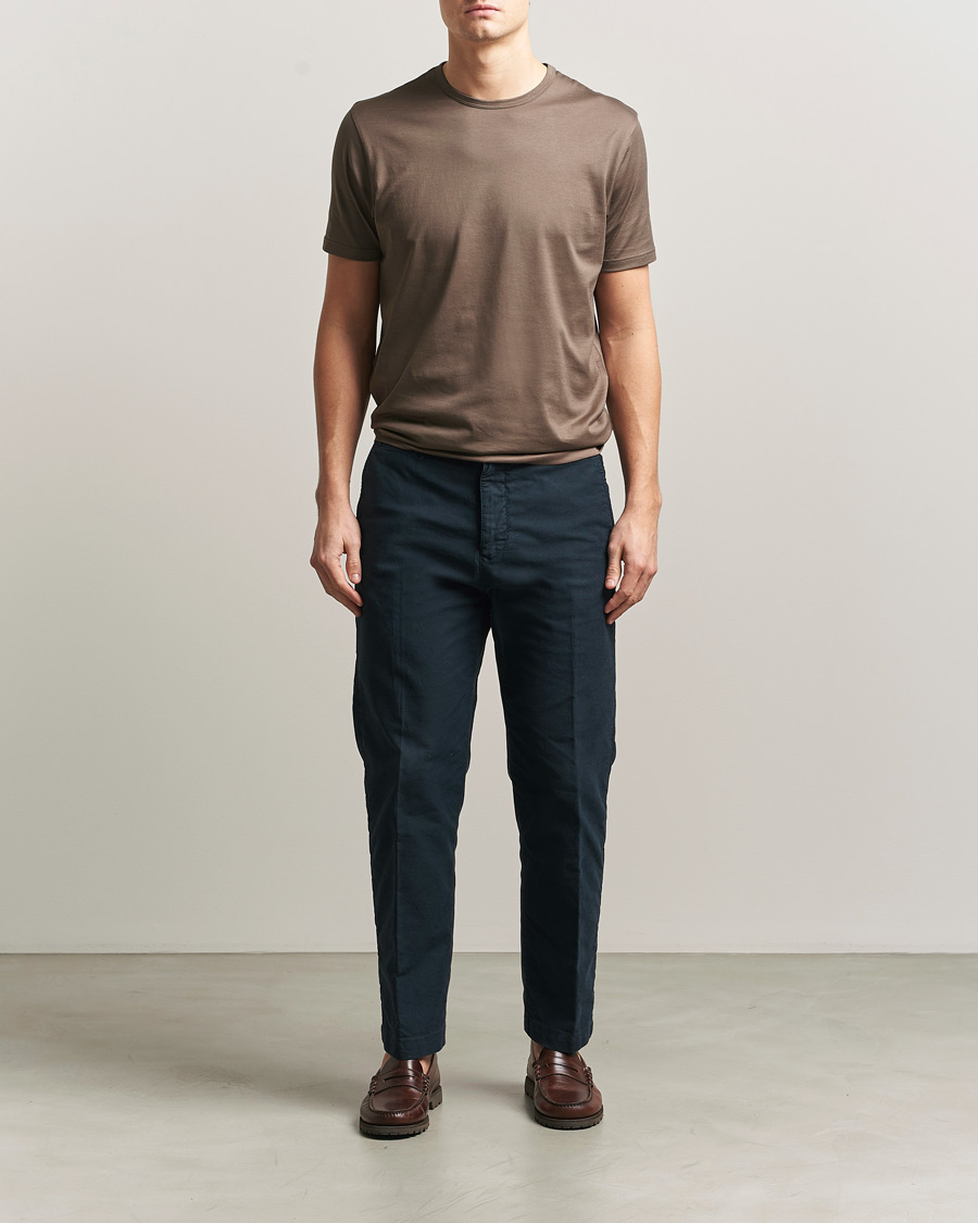 Homme | T-shirts | Sunspel | Crew Neck Q82 Cotton T-Shirt Dark Cedar