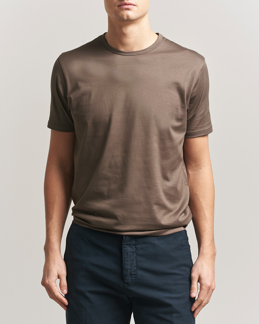 Homme | T-shirts | Sunspel | Crew Neck Q82 Cotton T-Shirt Dark Cedar