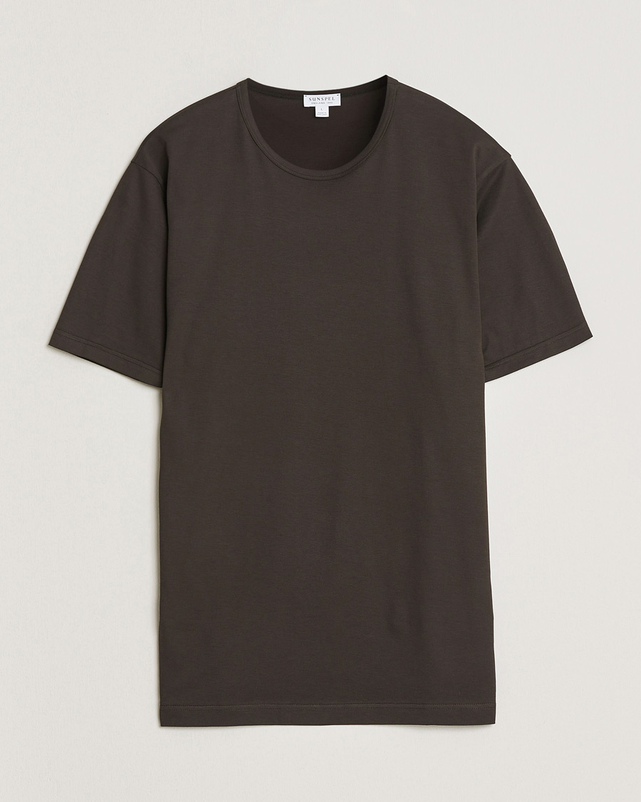 Homme | T-shirts | Sunspel | Crew Neck Q82 Cotton T-Shirt Dark Chocolate