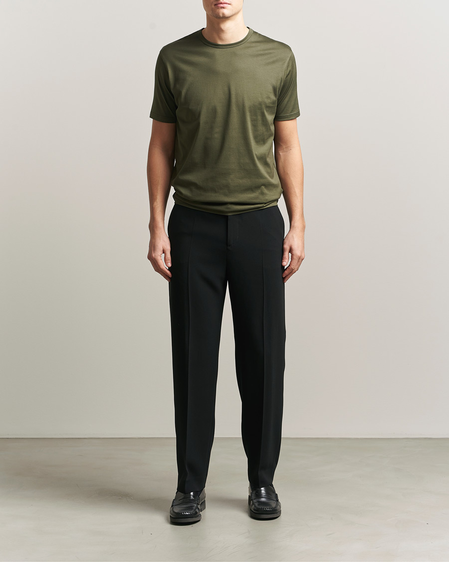 Homme | T-shirts | Sunspel | Crew Neck Q82 Cotton T-Shirt Deep Olive