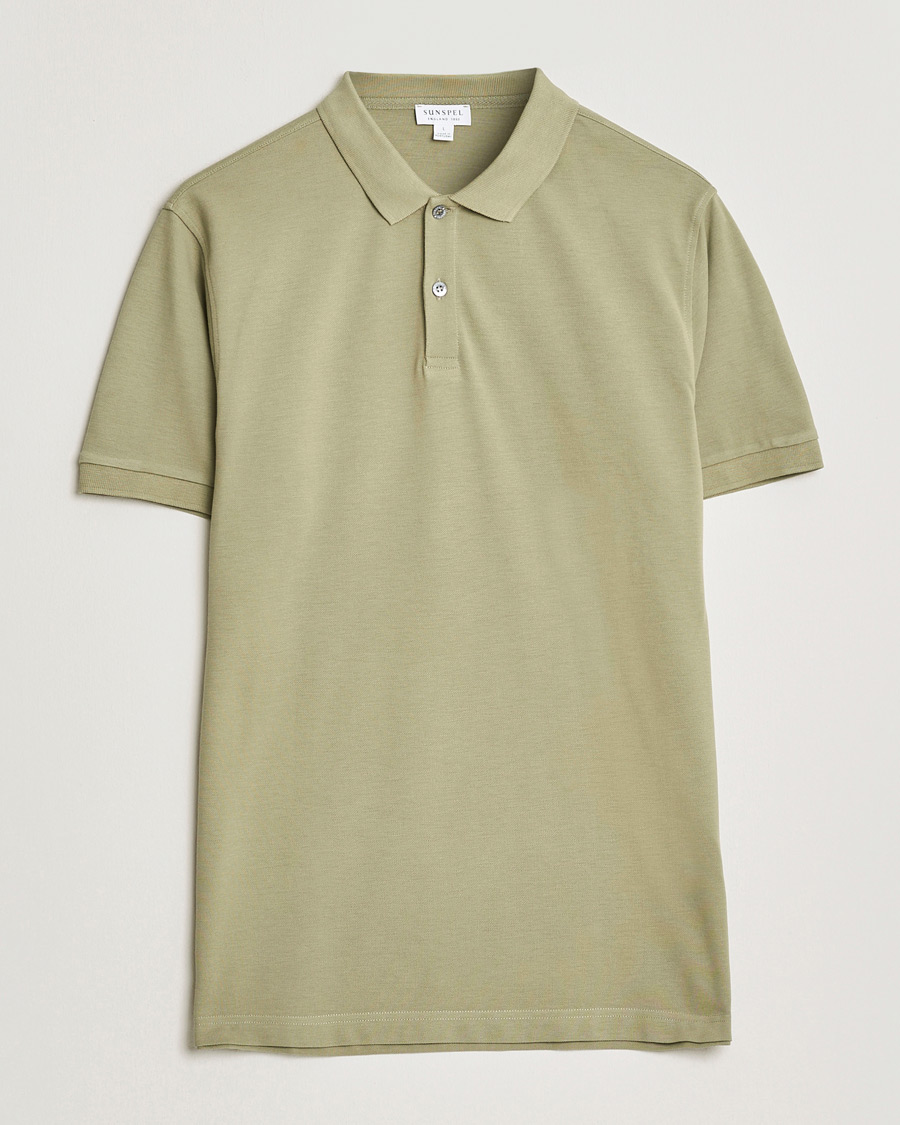 Homme | Polos | Sunspel | Supima Cotton Short Sleeve Pique Polo Pistachio