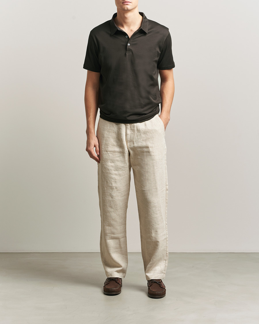 Homme | Polos | Sunspel | Cotton Jersey Polo Dark Chocolate