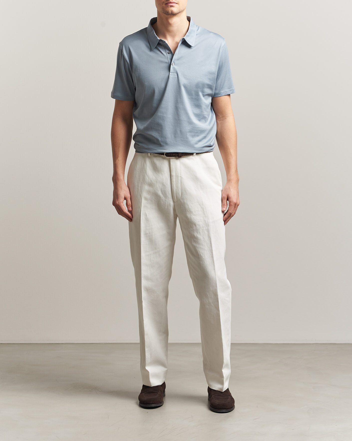 Homme | Polos | Sunspel | Cotton Jersey Polo Stone Blue