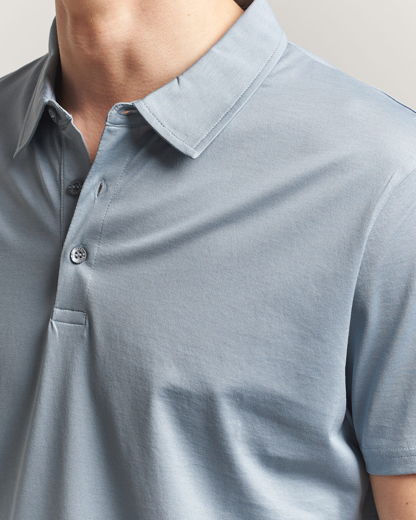Homme | Polos | Sunspel | Cotton Jersey Polo Stone Blue