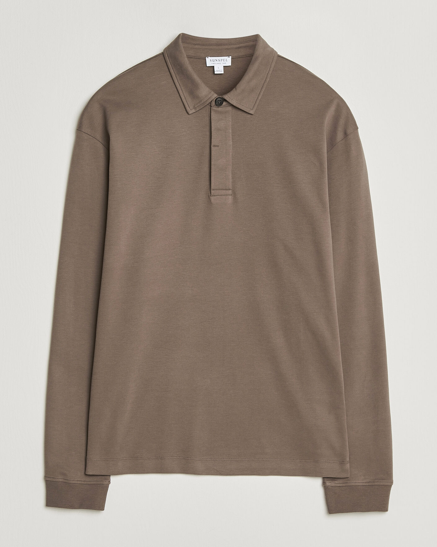Homme | Polos | Sunspel | Heavy Weight Supima Cotton Long Sleeve Polo Dark Cedar