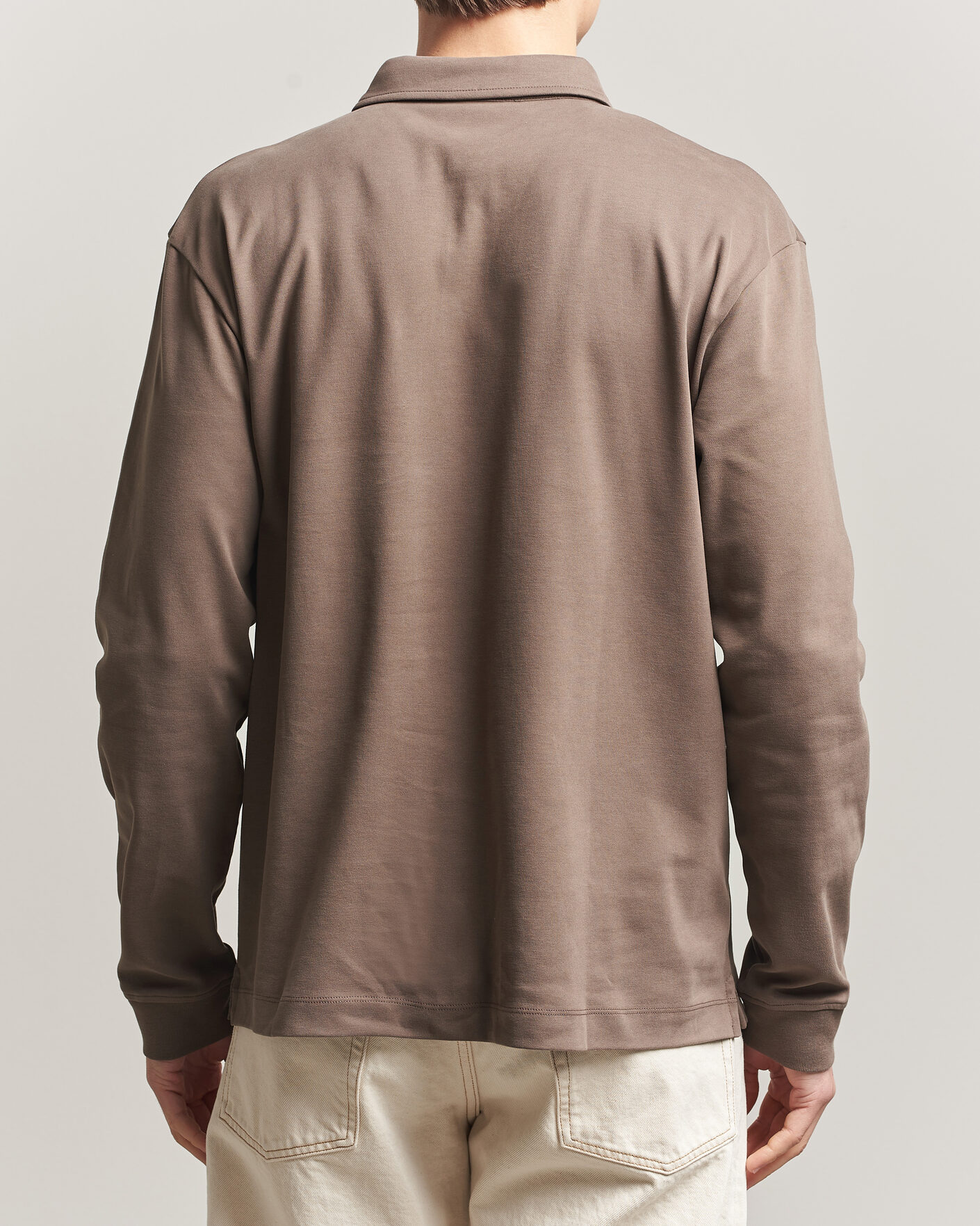 Homme | Polos | Sunspel | Heavy Weight Supima Cotton Long Sleeve Polo Dark Cedar