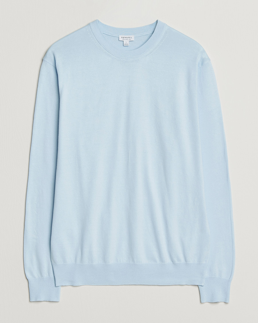Homme | Pulls Et Tricots | Sunspel | Lightweight Knitted Cotton Crew Pastel Blue