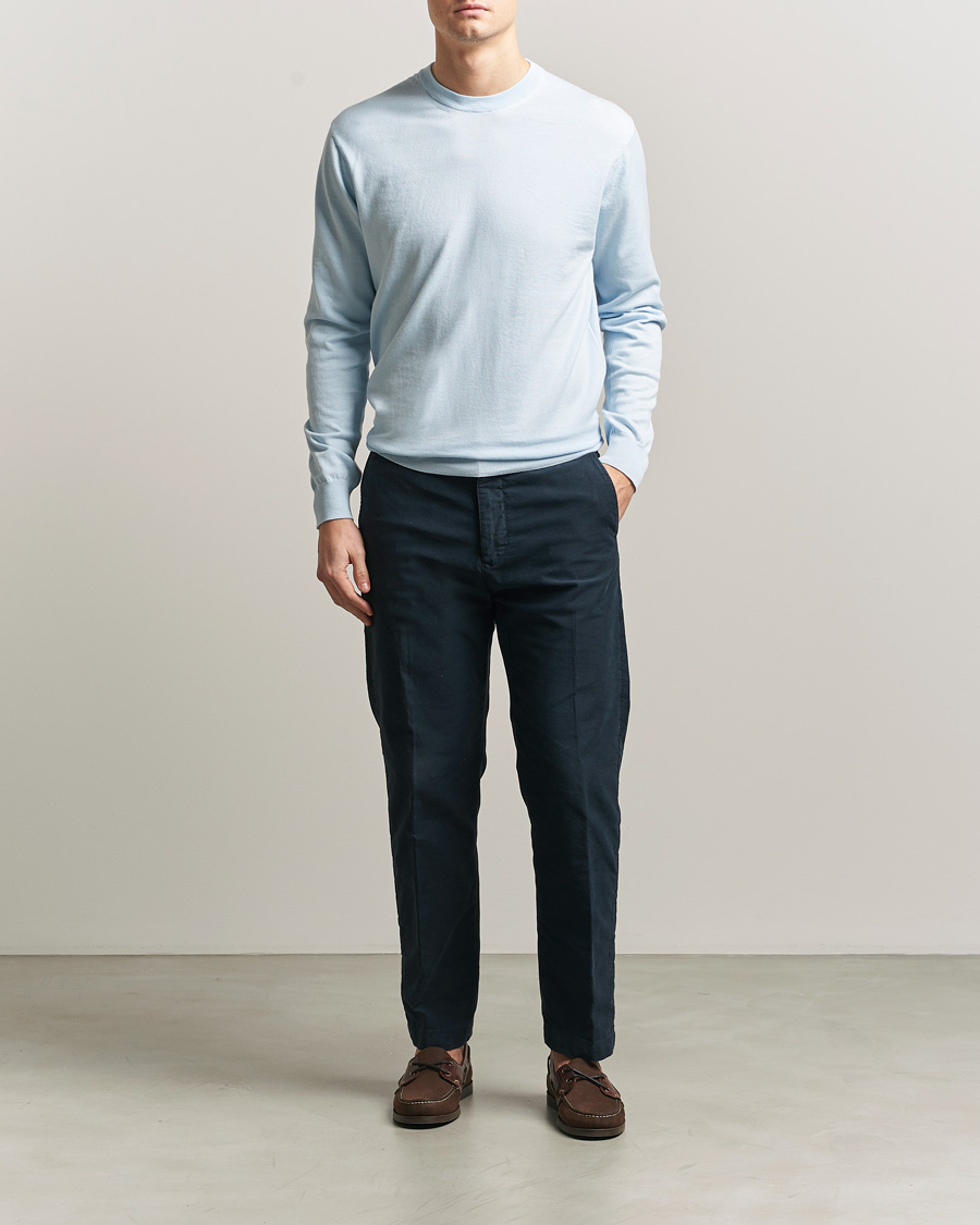 Homme | Pulls Et Tricots | Sunspel | Lightweight Knitted Cotton Crew Pastel Blue