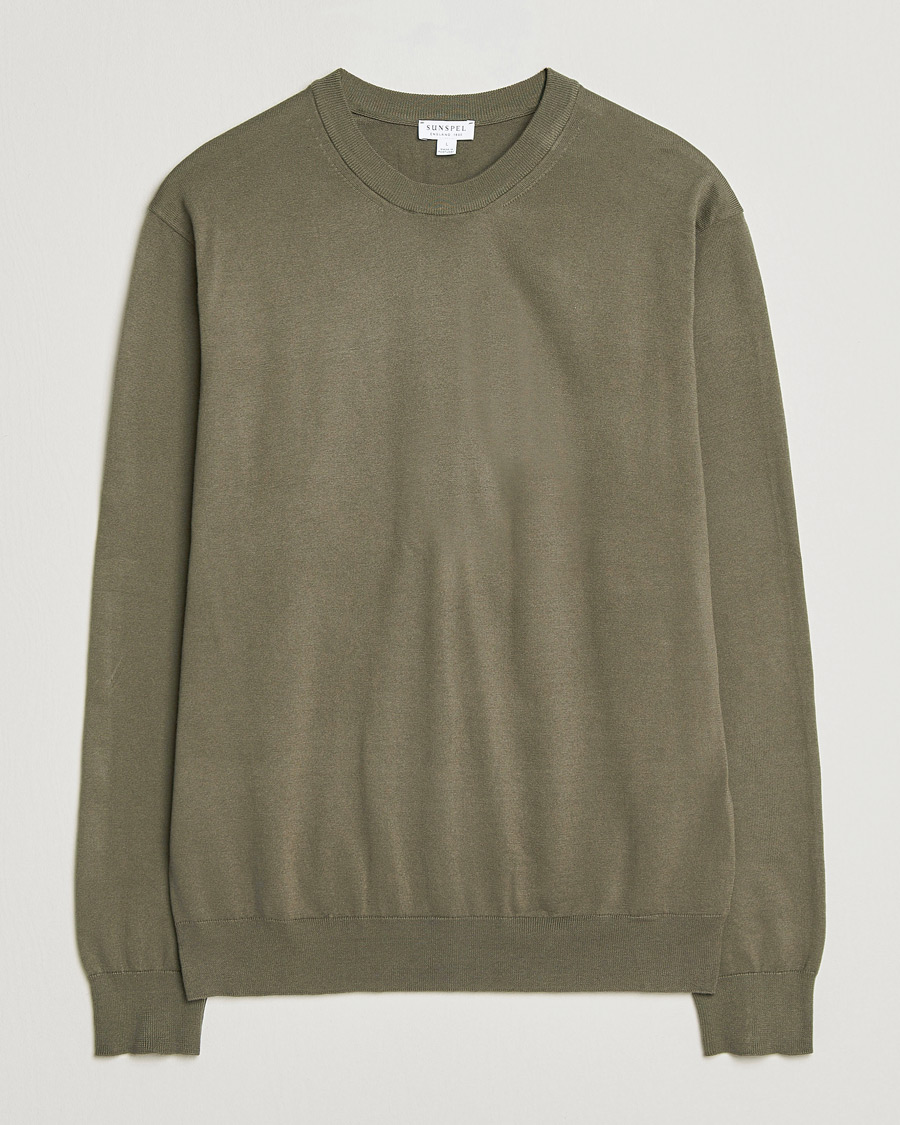 Homme | Pulls Et Tricots | Sunspel | Lightweight Knitted Cotton Crew Khaki