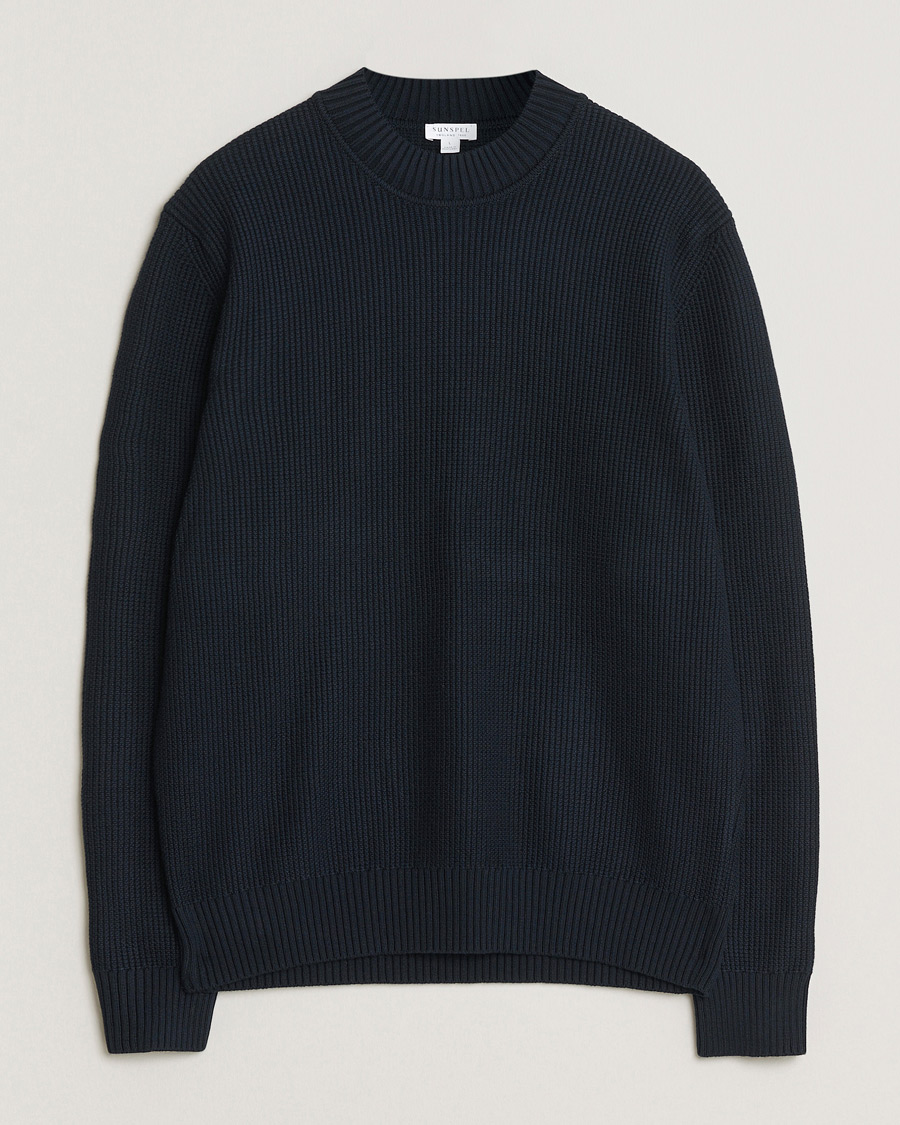 Homme | Pulls Et Tricots | Sunspel | Cotton Stitch Mock Neck Navy