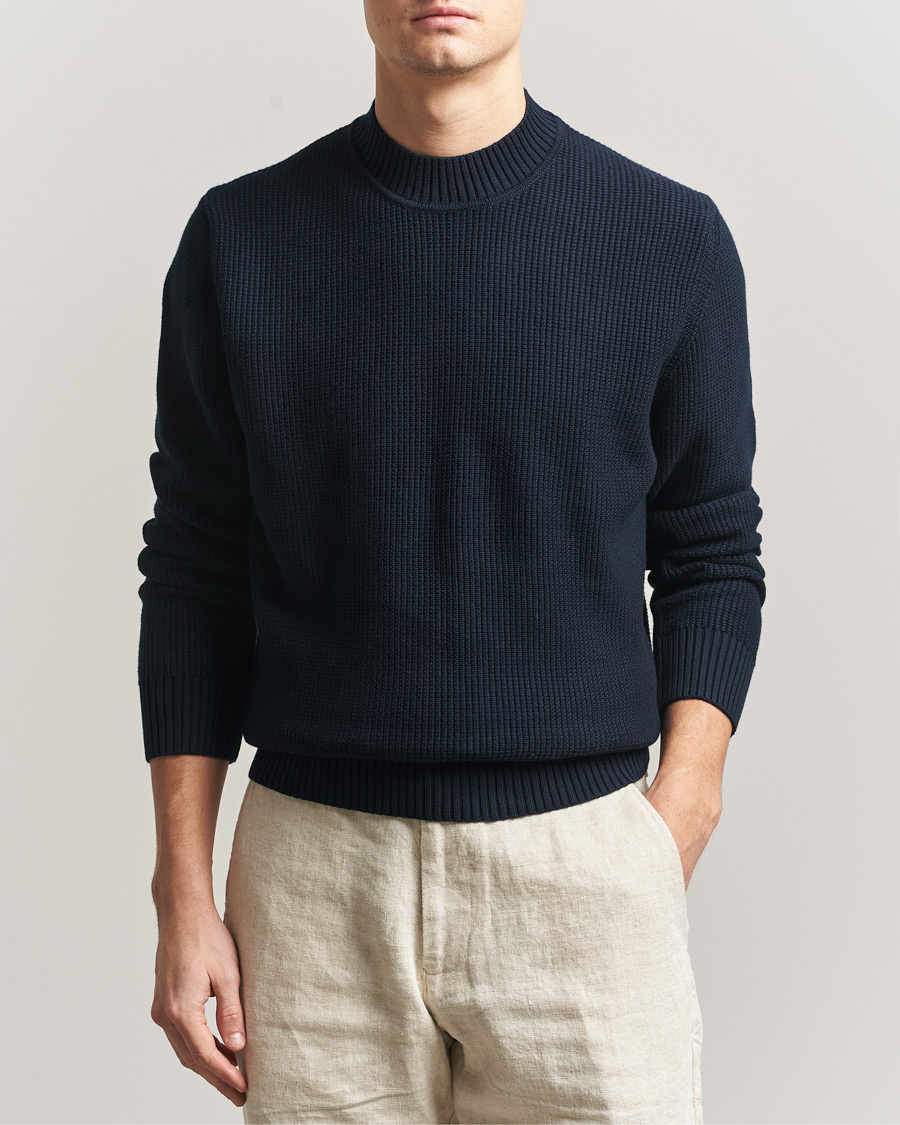Homme | Pulls Et Tricots | Sunspel | Cotton Stitch Mock Neck Navy