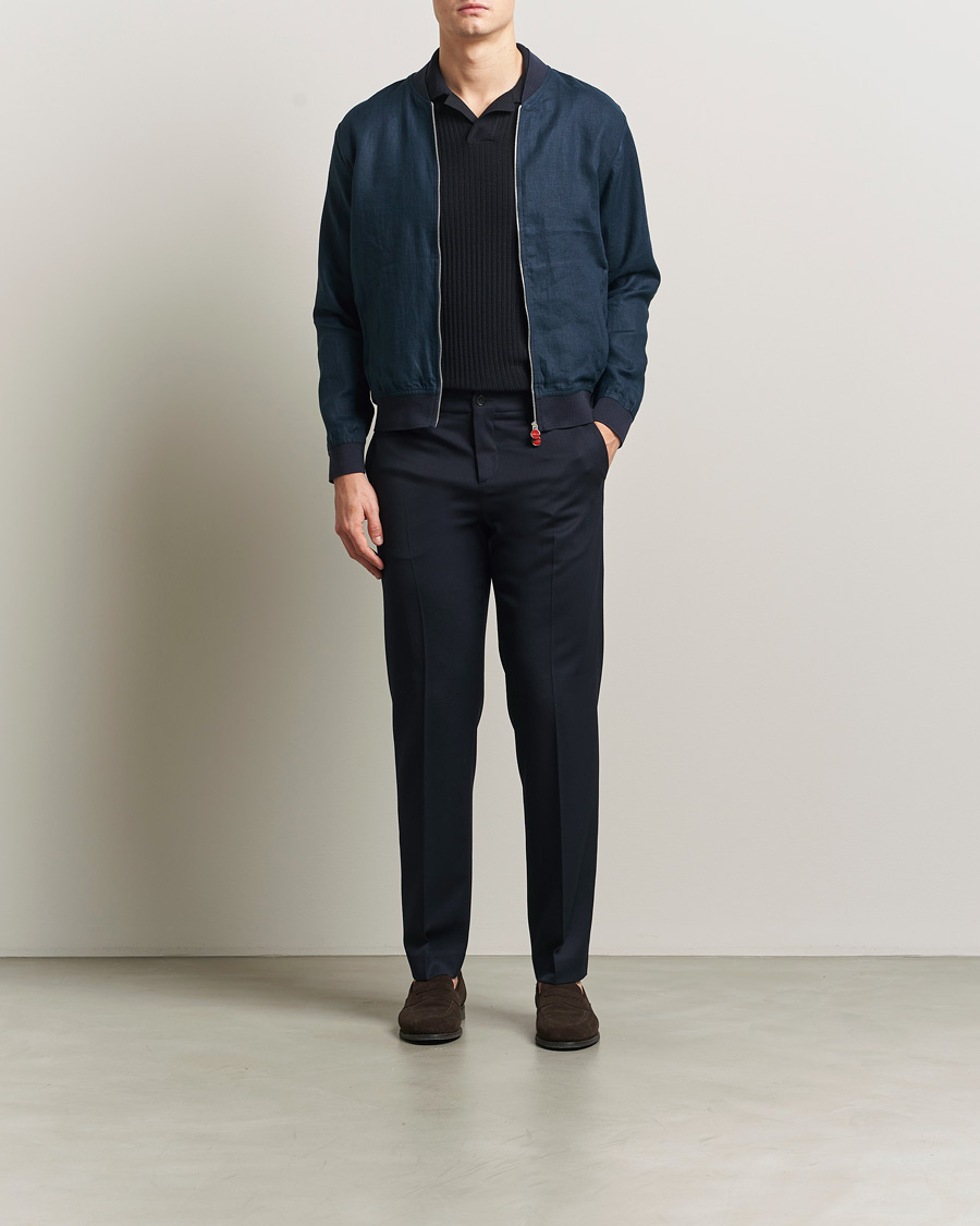 Homme | Manteaux Et Vestes | Kiton | Unlined Linen Bomber Jacket Navy