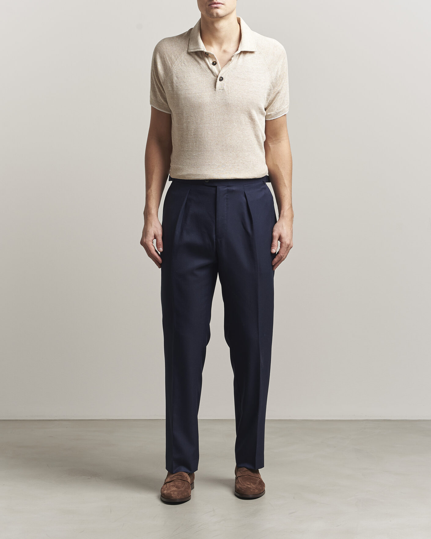 Homme | Polos | Kiton | Linen Raglan Polo Shirt Ecru