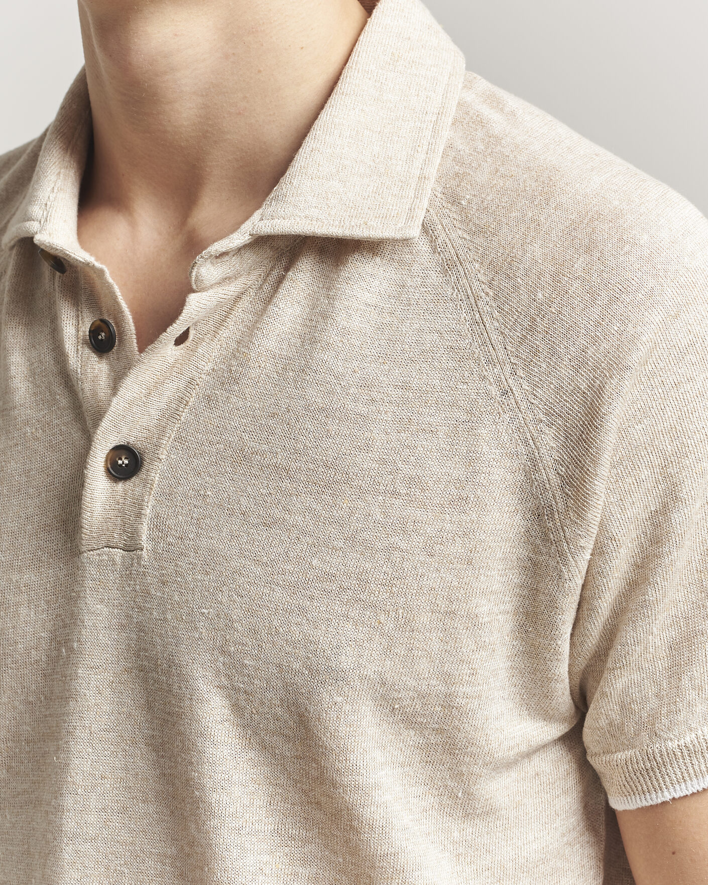 Homme | Polos | Kiton | Linen Raglan Polo Shirt Ecru