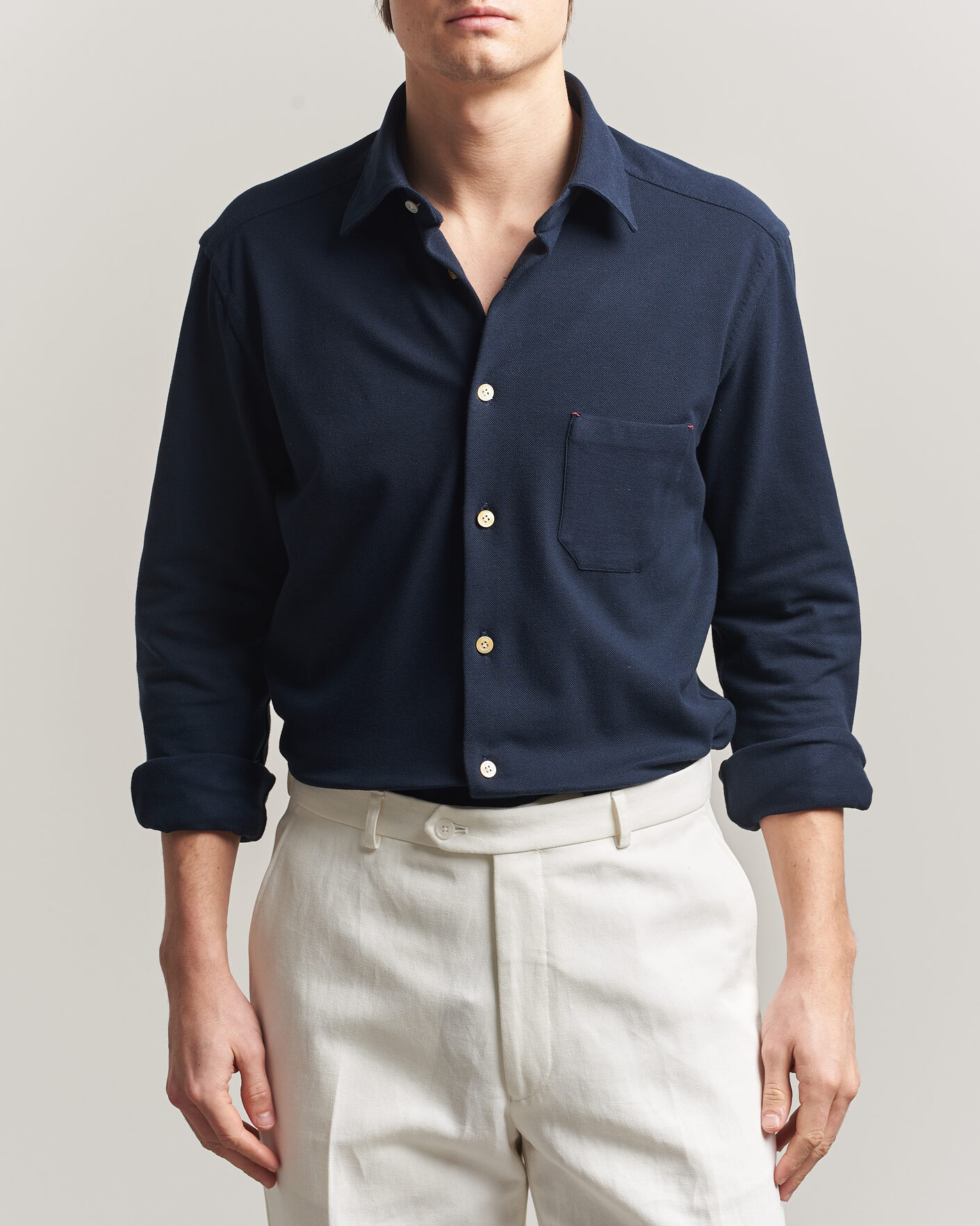 Homme | Chemises | Kiton | Jersey Piquet Shirt Navy