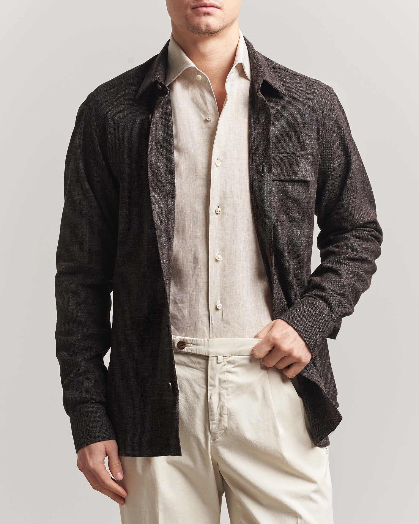 Homme | Chemises | Kiton | Virgin Wool Overshirt Dark Brown