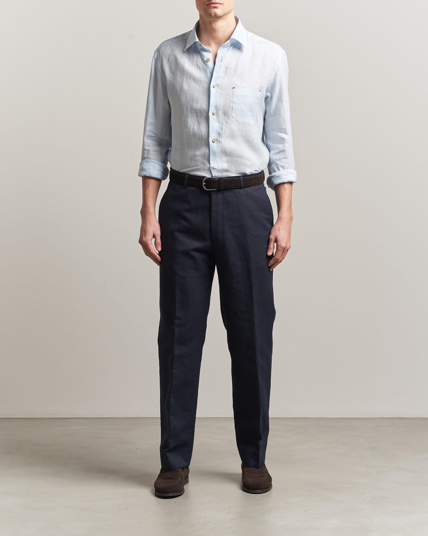 Homme | Chemises | Kiton | Linen Sport Shirt Light Blue