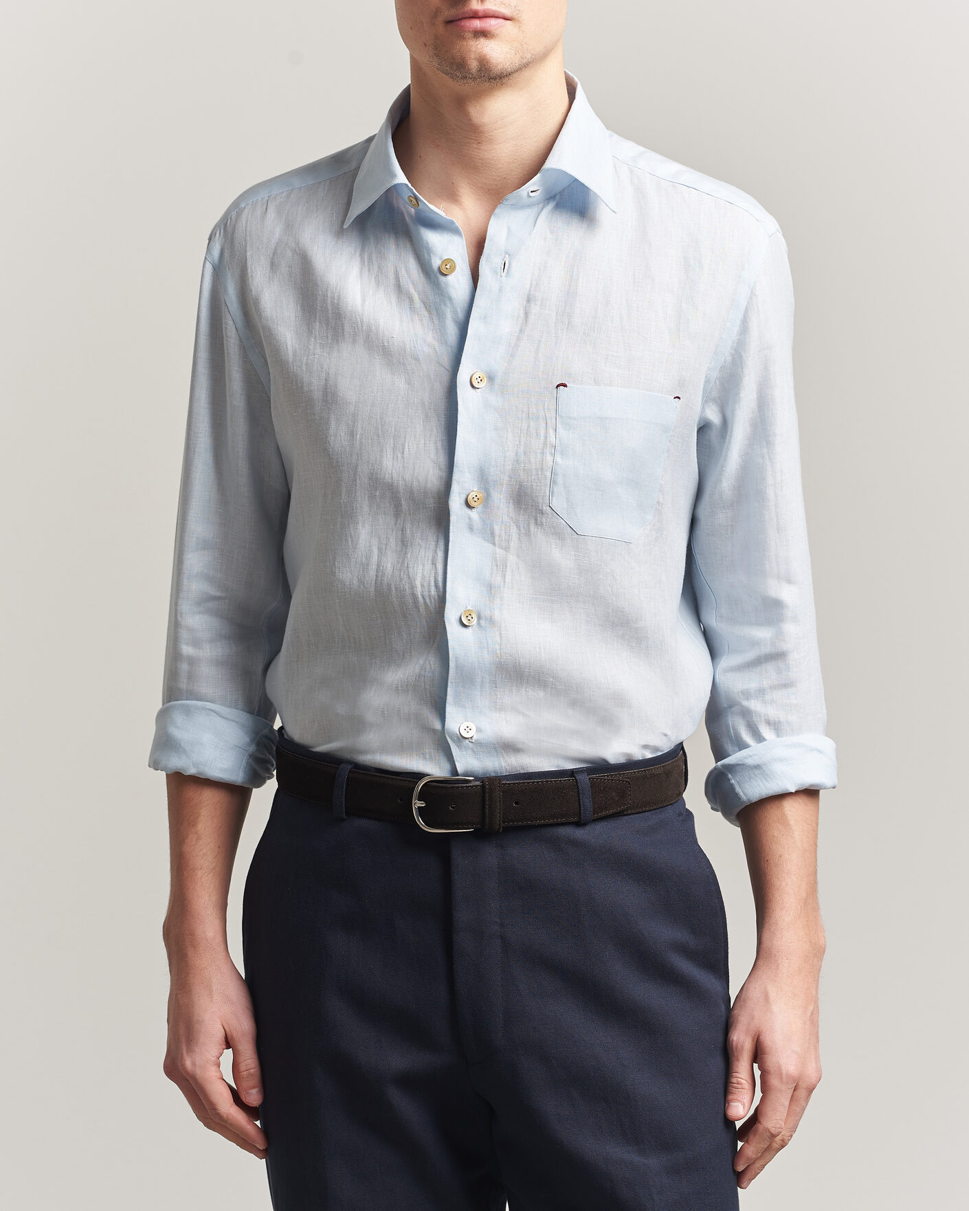 Homme | Chemises | Kiton | Linen Sport Shirt Light Blue