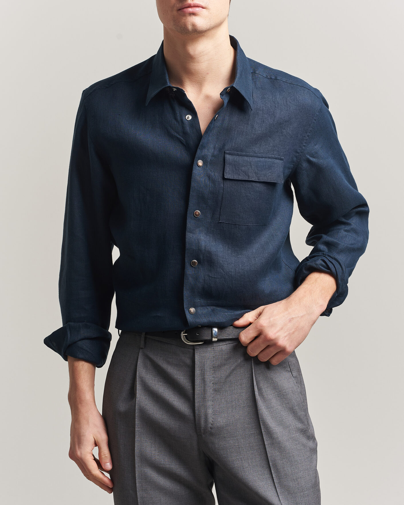 Homme | Chemises | Kiton | Linen Overshirt Navy