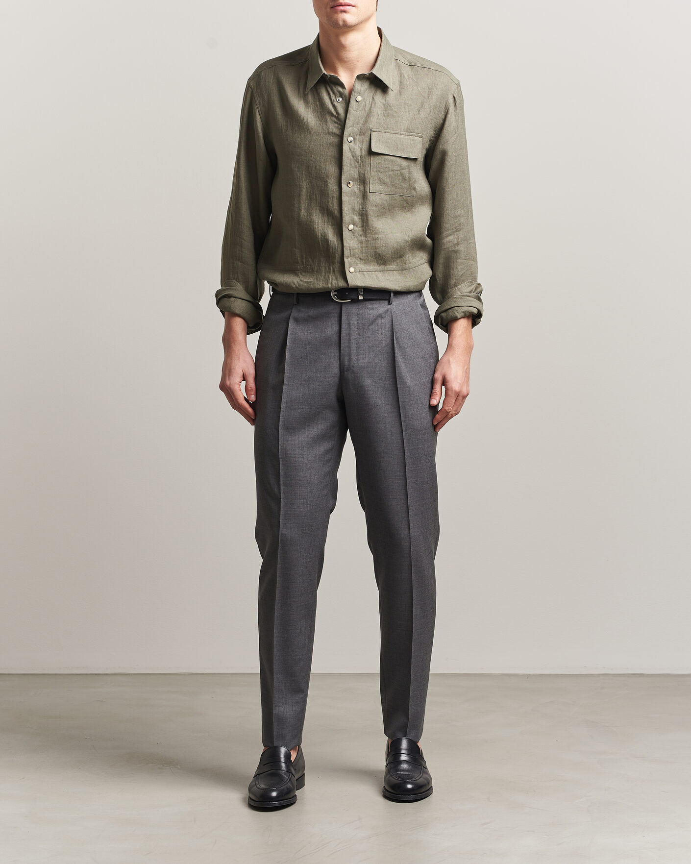 Homme | Chemises | Kiton | Linen Overshirt Khaki