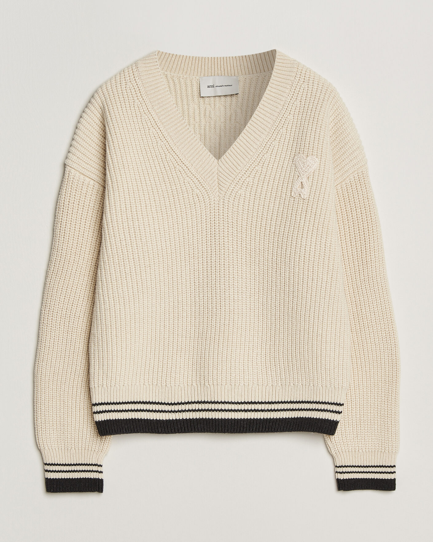 Homme | Pulls Et Tricots | AMI | Wool/Cotton Ribbed V-Neck Creme