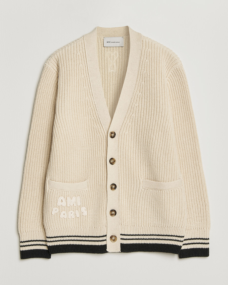 Homme | Pulls Et Tricots | AMI | Wool/Cotton Ribbed Cardigan Creme