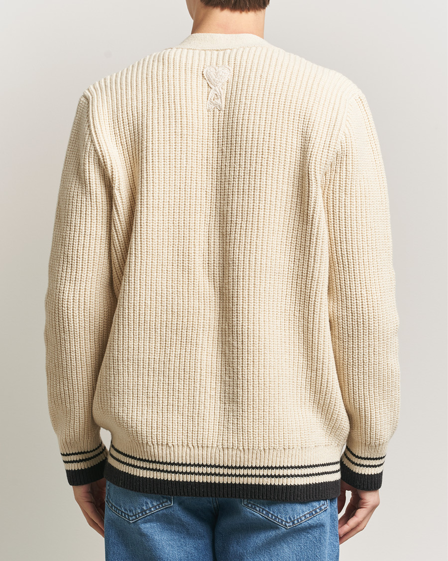 Homme | Pulls Et Tricots | AMI | Wool/Cotton Ribbed Cardigan Creme