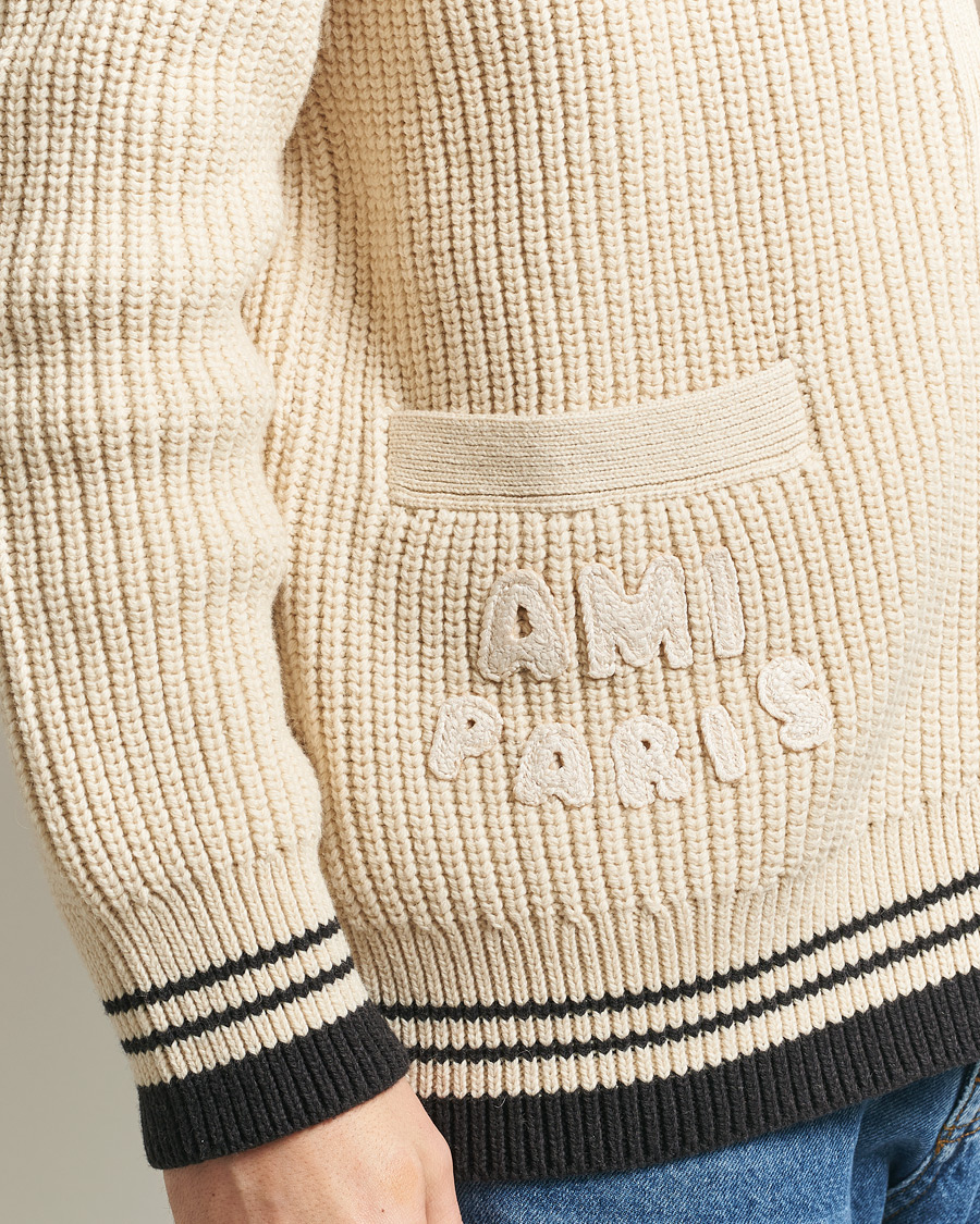 Homme | Pulls Et Tricots | AMI | Wool/Cotton Ribbed Cardigan Creme