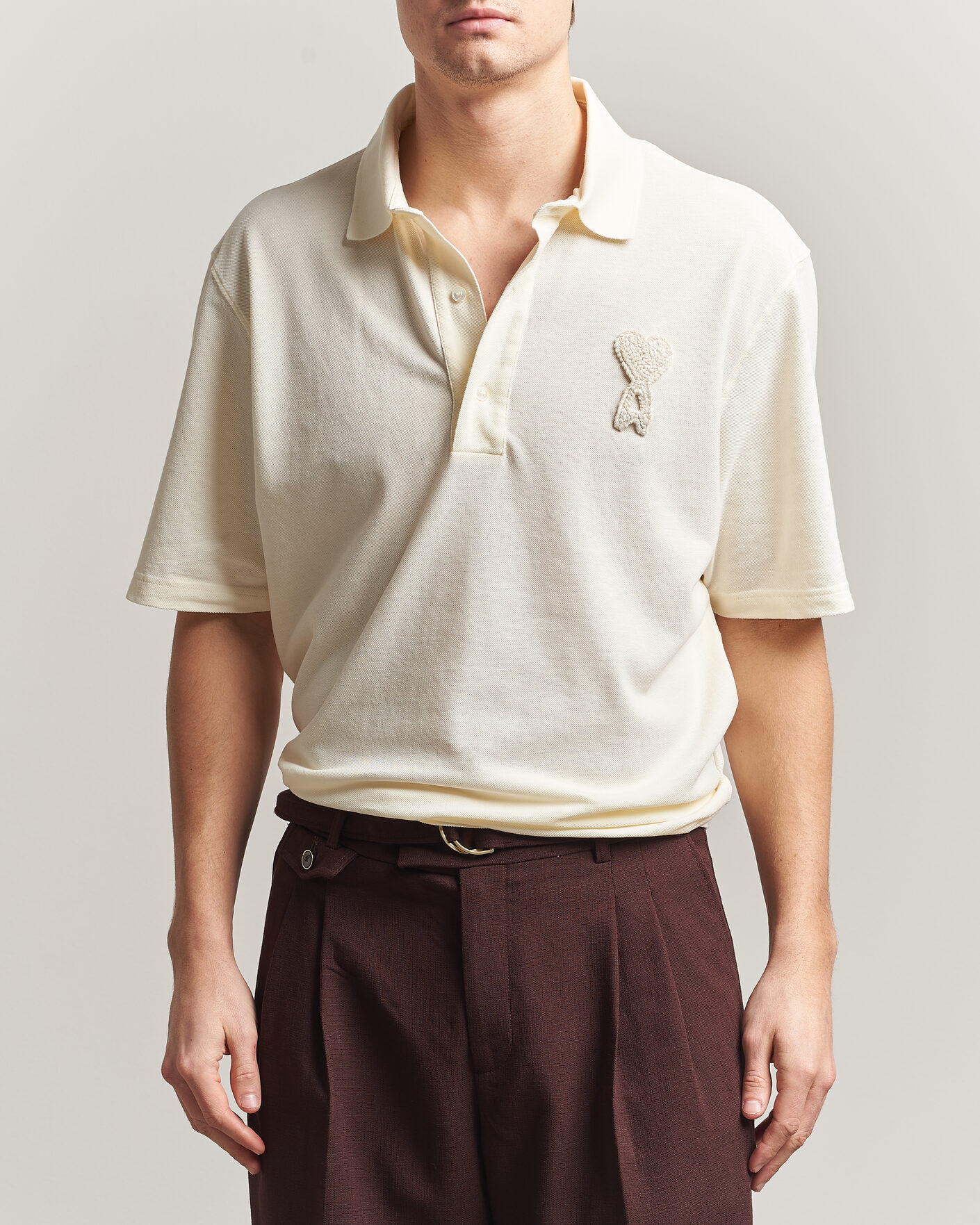 Homme | Polos | AMI | Knitted Heart Logo Polo Creme