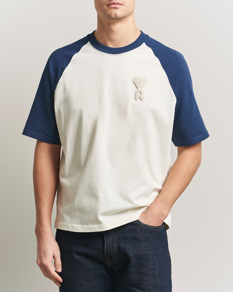 Homme | T-shirts | AMI | Knitted Heart Logo T-Shirt Creme/Navy