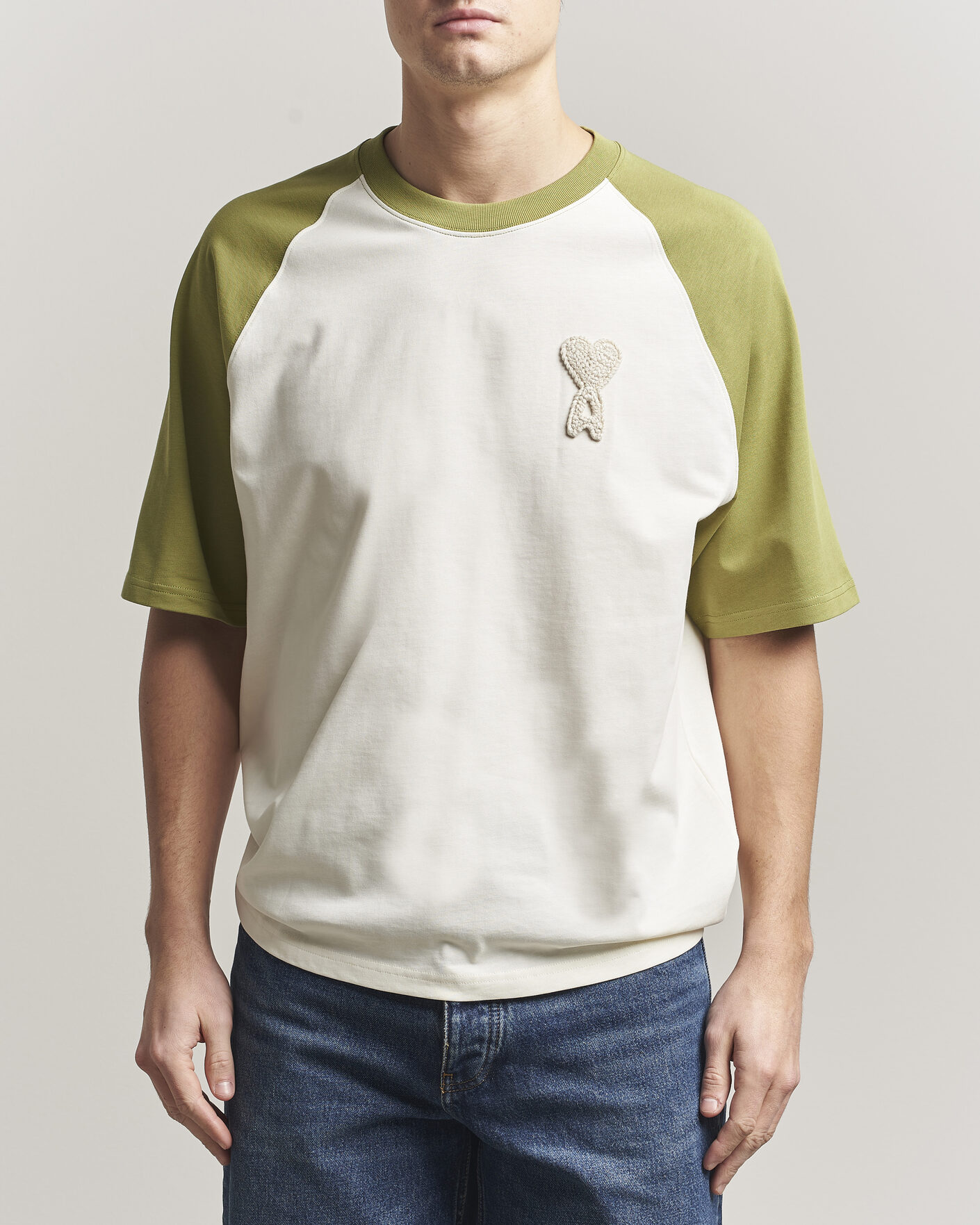 Homme | T-shirts | AMI | Knitted Heart Logo T-Shirt Creme/Matcha