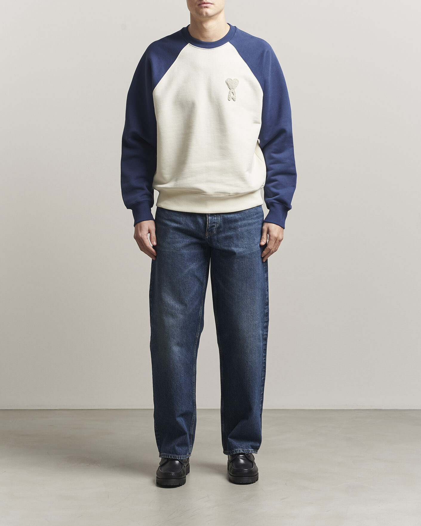 Homme | Pulls Et Tricots | AMI | Knitted Heart Logo Sweatshirt Creme/Navy