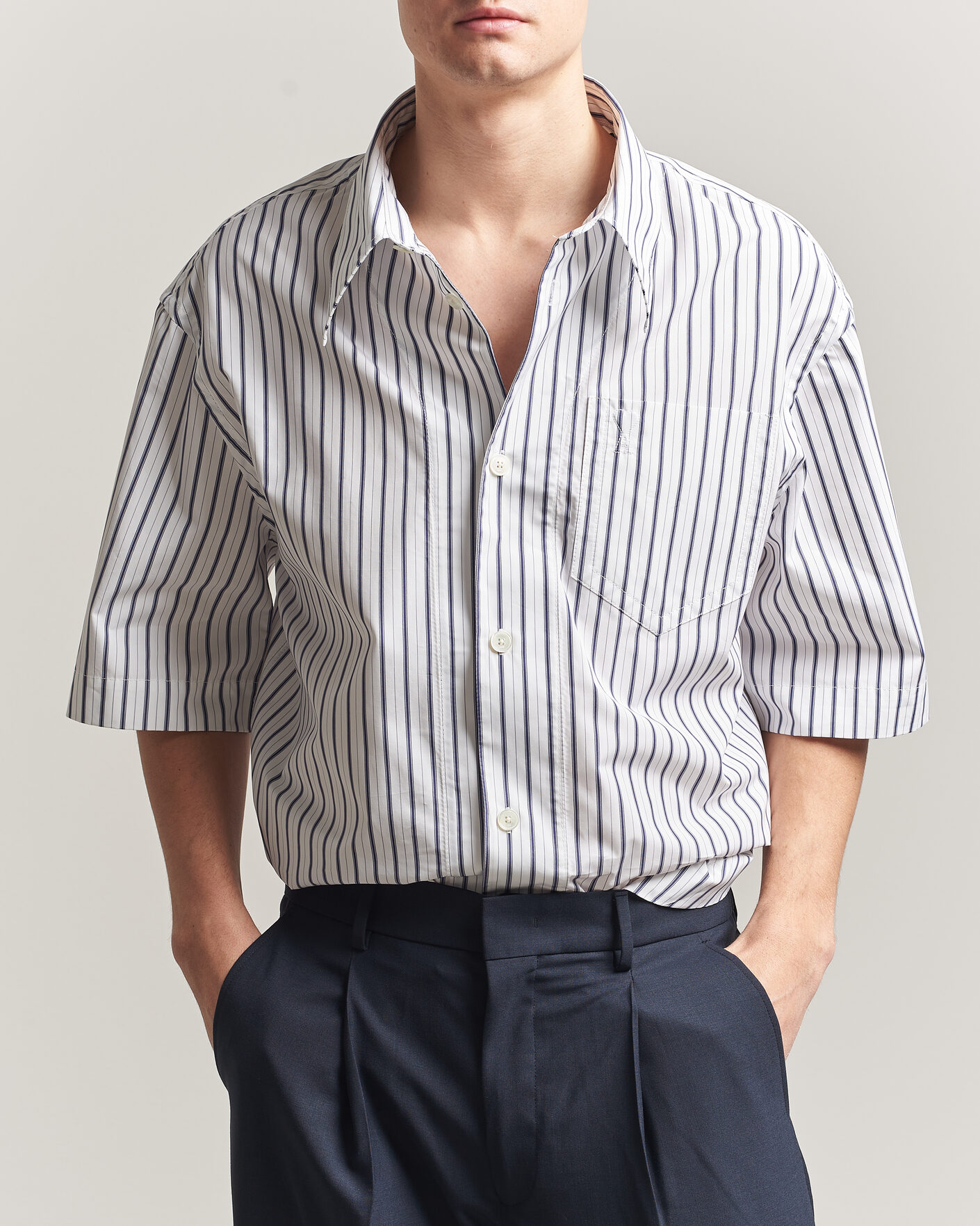 Homme | Chemises | AMI | Short Sleeve Camp Collar Shirt White/Blue