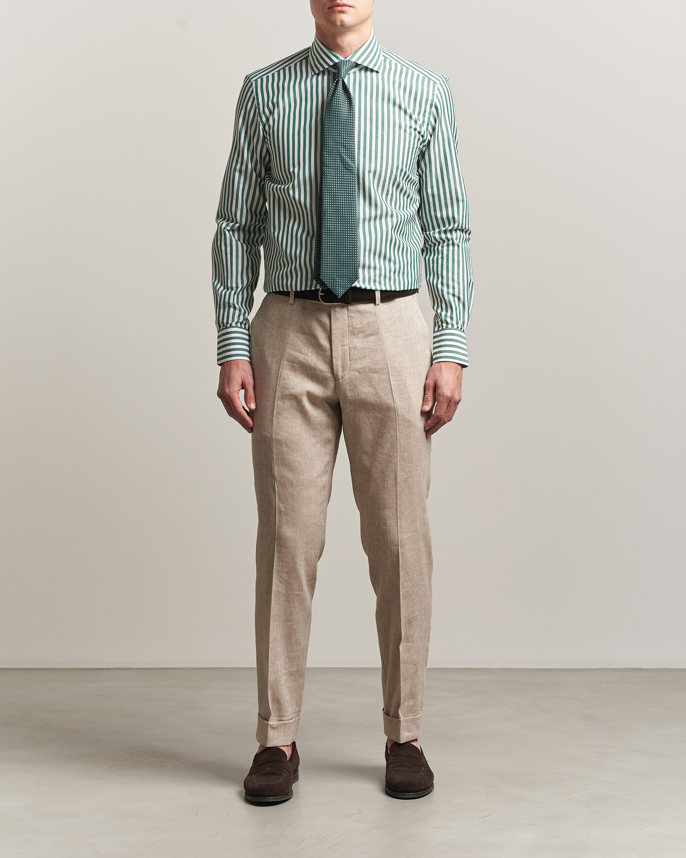 Homme | Chemises | 100Hands | Cotton/Linen Bengal Stripe Shirt Green