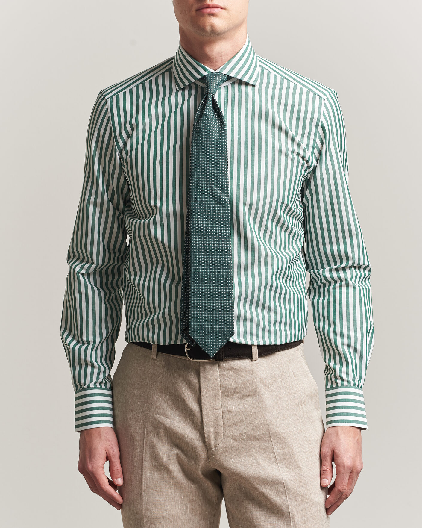Homme | Chemises | 100Hands | Cotton/Linen Bengal Stripe Shirt Green