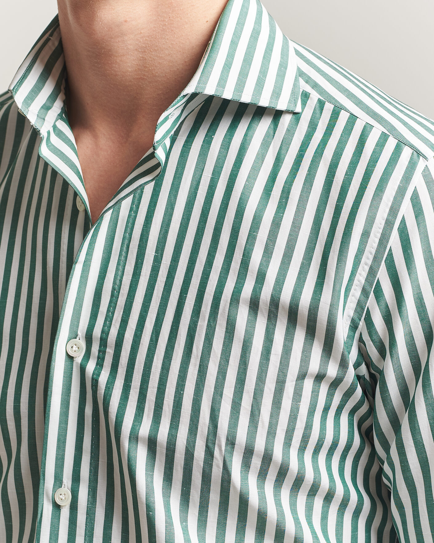 Homme | Chemises | 100Hands | Cotton/Linen Bengal Stripe Shirt Green