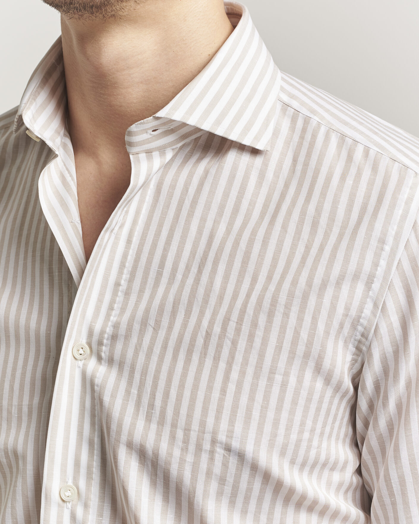 Homme | Chemises | 100Hands | Cotton/Linen Bengal Stripe Shirt Light Brown