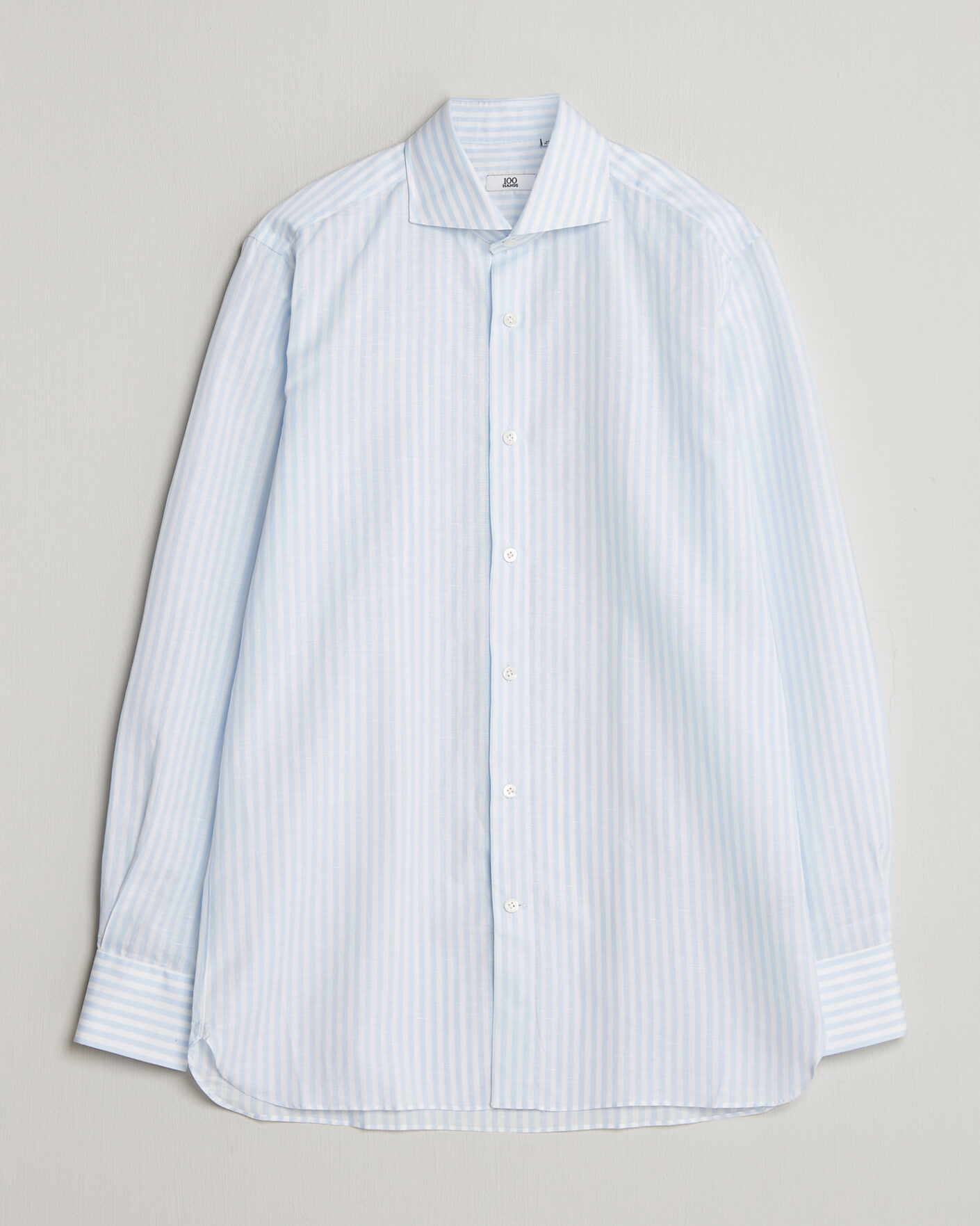 Homme | Chemises | 100Hands | Cotton/Linen Bengal Stripe Shirt Light Blue